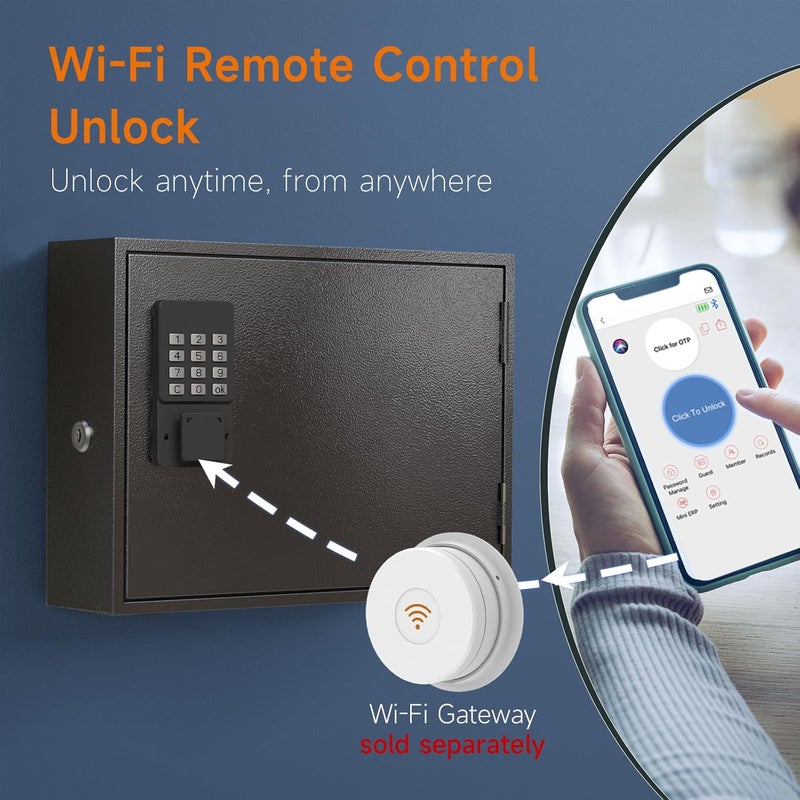 WeHere Smart Key Lock Box, Wall Mounted Key Cabinet with 60 Key Tags, Bluetooth App Control, OTP & Password Unlock, Wi-Fi Remote Unlock (Bridge Required), Steel Key Safe for Office Home Business - Image 4